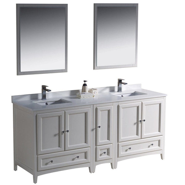 Fresca Oxford 72 Antique White Traditional Double Sink Bathroom Vanity w/ Side Cabinet 