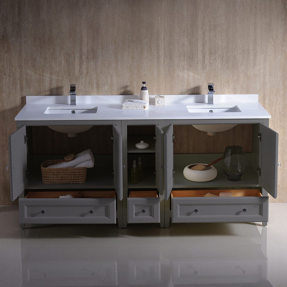 Fresca Oxford 72 Gray Traditional Double Sink Bathroom Cabinets w/ Top & Sinks