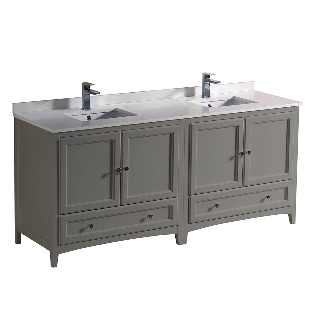 Fresca Oxford 72" Gray Traditional Double Sink Bathroom Cabinets w/ Top & Sinks