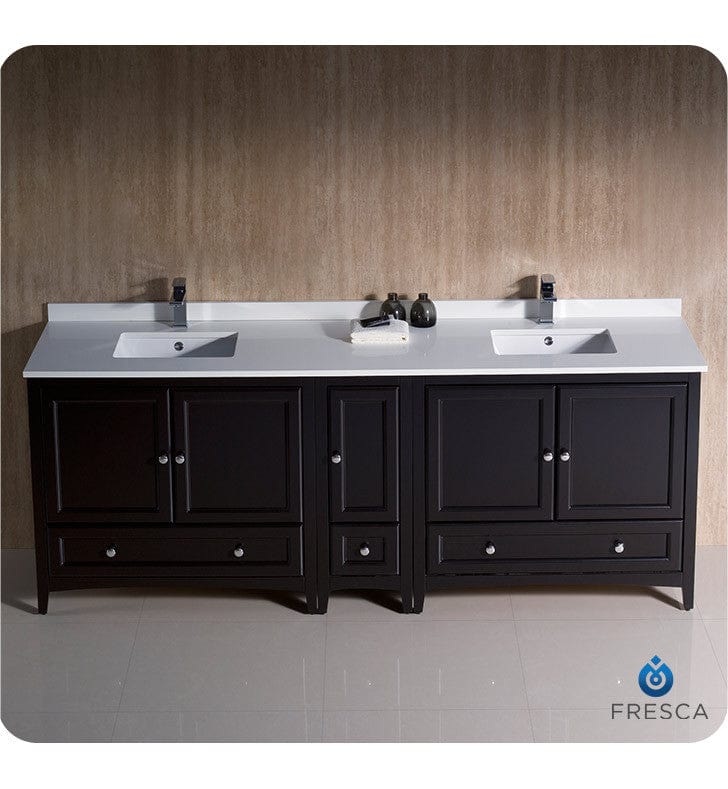 Fresca Oxford 84 Espresso Traditional Double Sink Bathroom Cabinets w/ Top & Sinks
