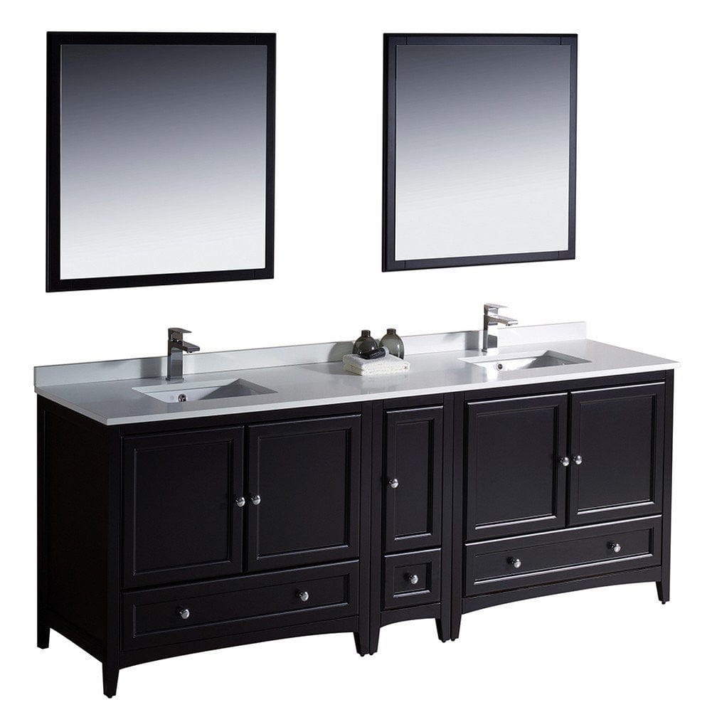 Fresca Oxford 84" Espresso Traditional Double Sink Bathroom Vanity w/ Side Cabinet