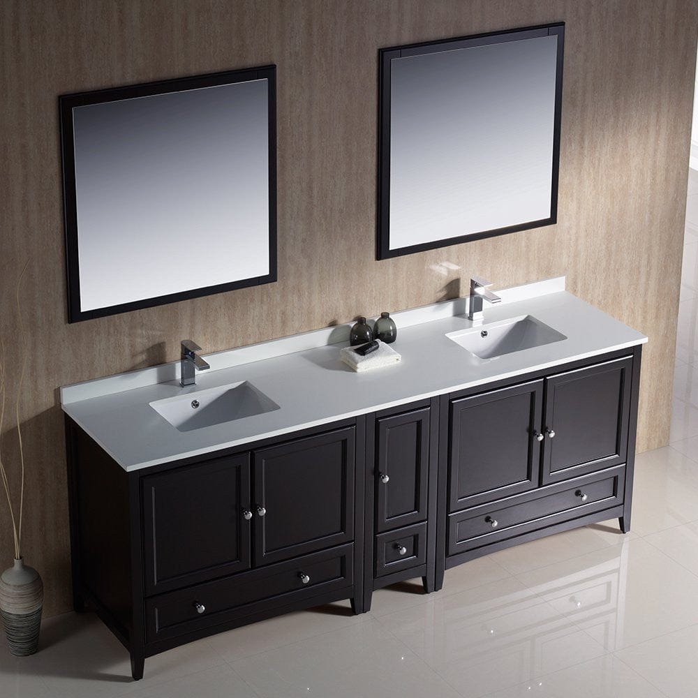 Fresca Oxford 84 Espresso Traditional Double Sink Bathroom Vanity w/ Side Cabinet