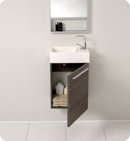 Fresca Pulito Small Gray Oak Modern Bathroom Vanity w/ Tall Mirror