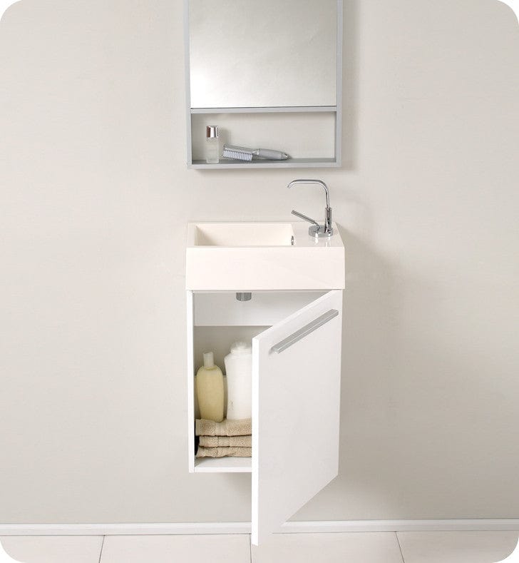 Fresca Pulito Small White Modern Bathroom Vanity w/ Tall Mirror