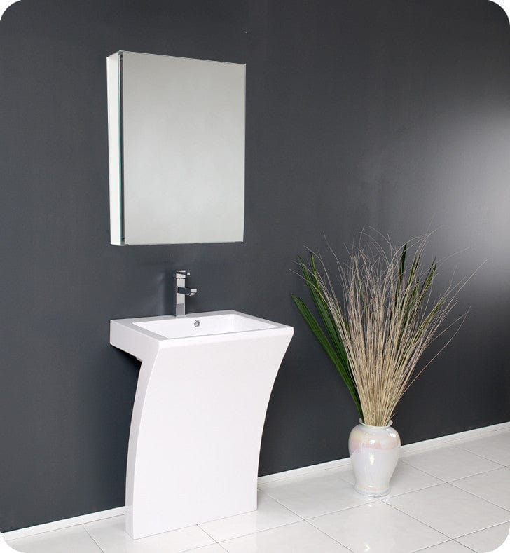 Fresca Quadro White Pedestal Sink w/ Medicine Cabinet - Modern Bathroom Vanity