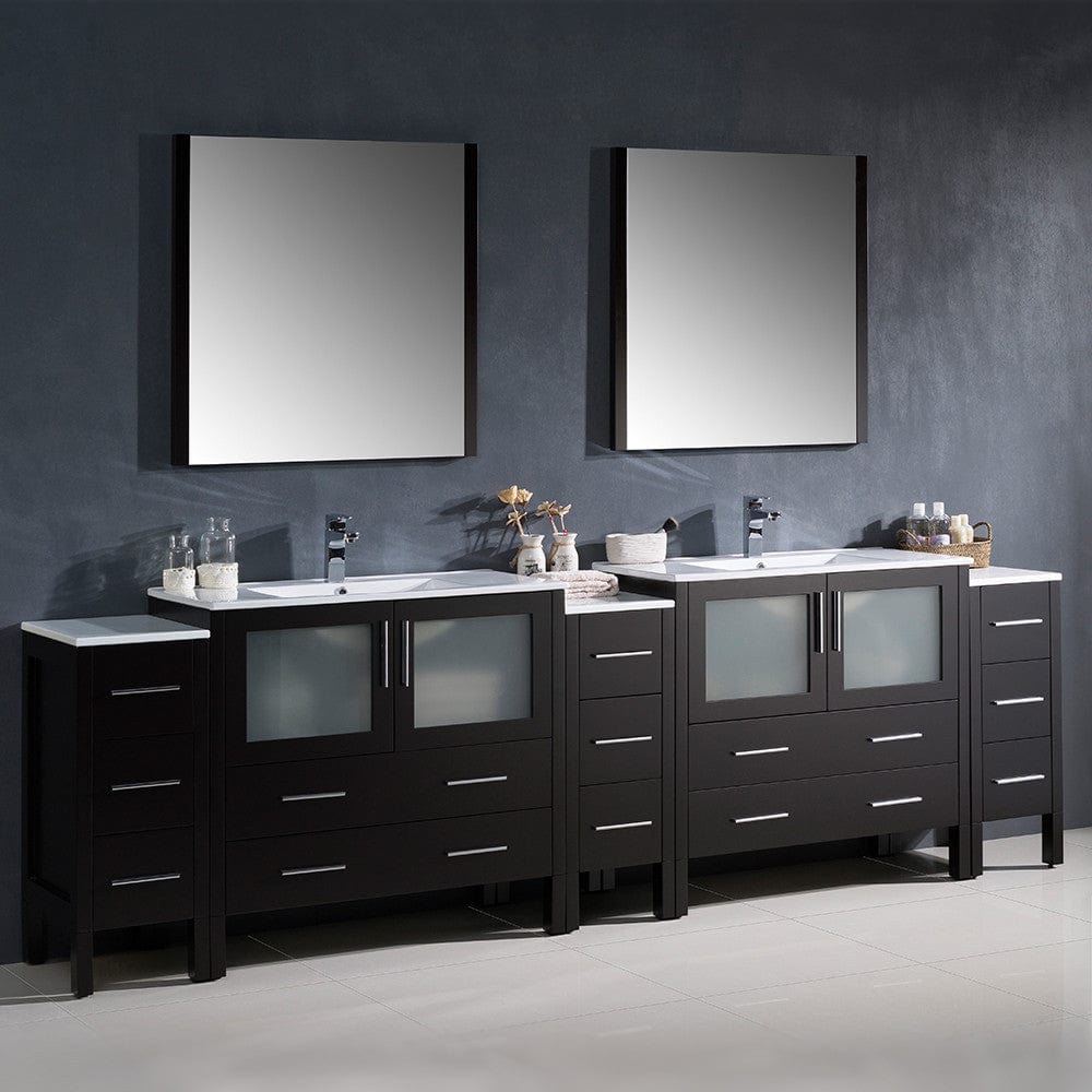 Fresca Vanities Fresca Torino 108 Espresso Modern Double Sink Bathroom Vanity w/ 3 Side Cabinets & Integrated Sinks