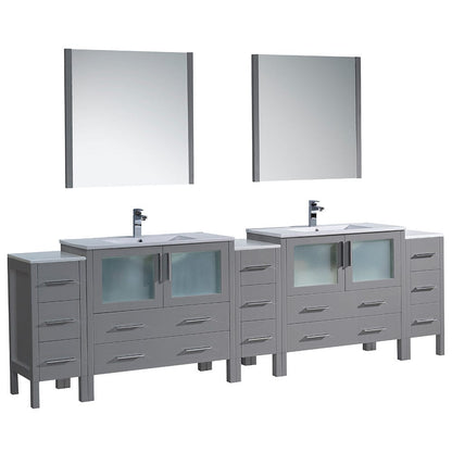Fresca Torino 108" Gray Modern Double Sink Bathroom Vanity w/ 3 Side Cabinets & Integrated Sinks