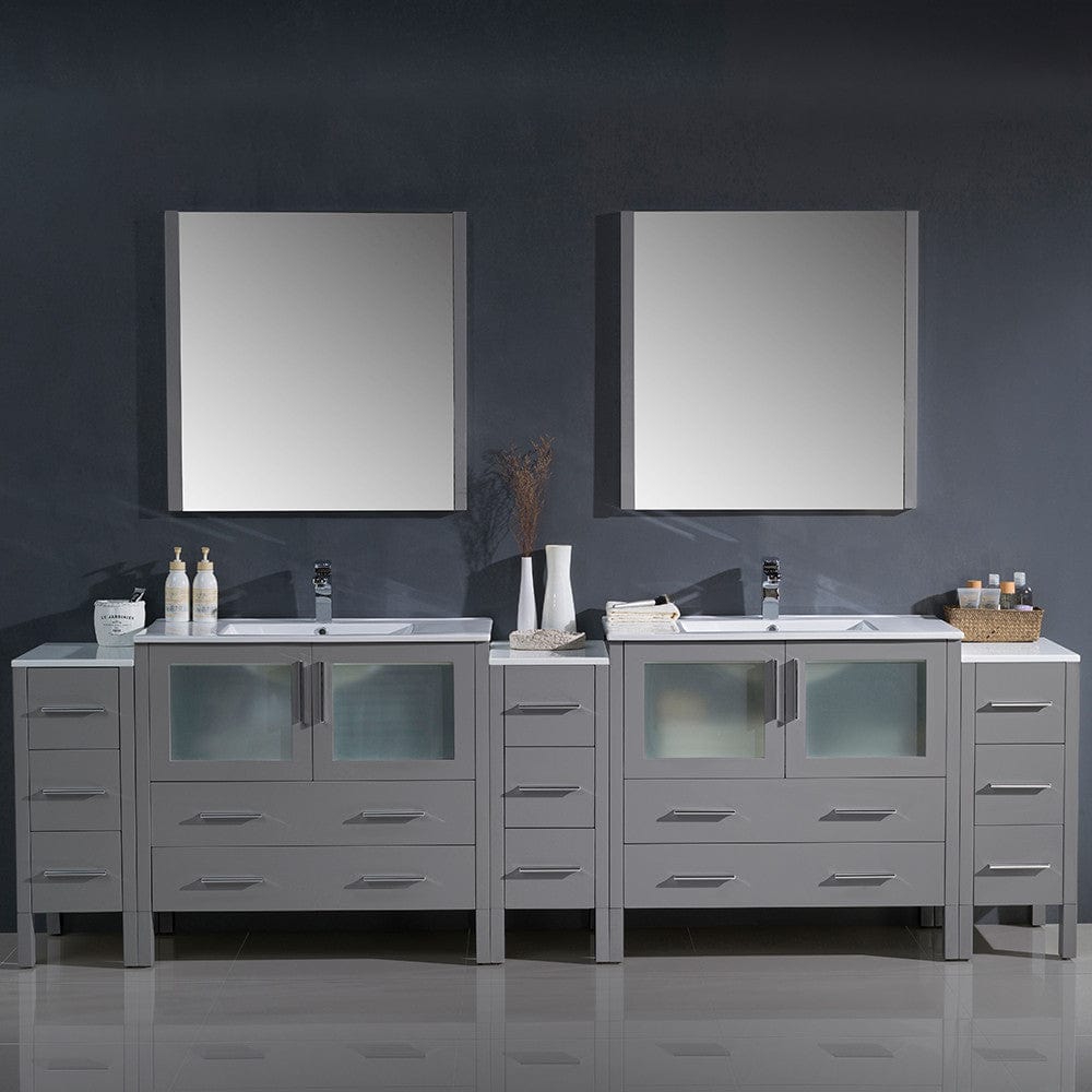 Fresca Torino 108 Gray Modern Double Sink Bathroom Vanity w/ 3 Side Cabinets & Integrated Sinks
