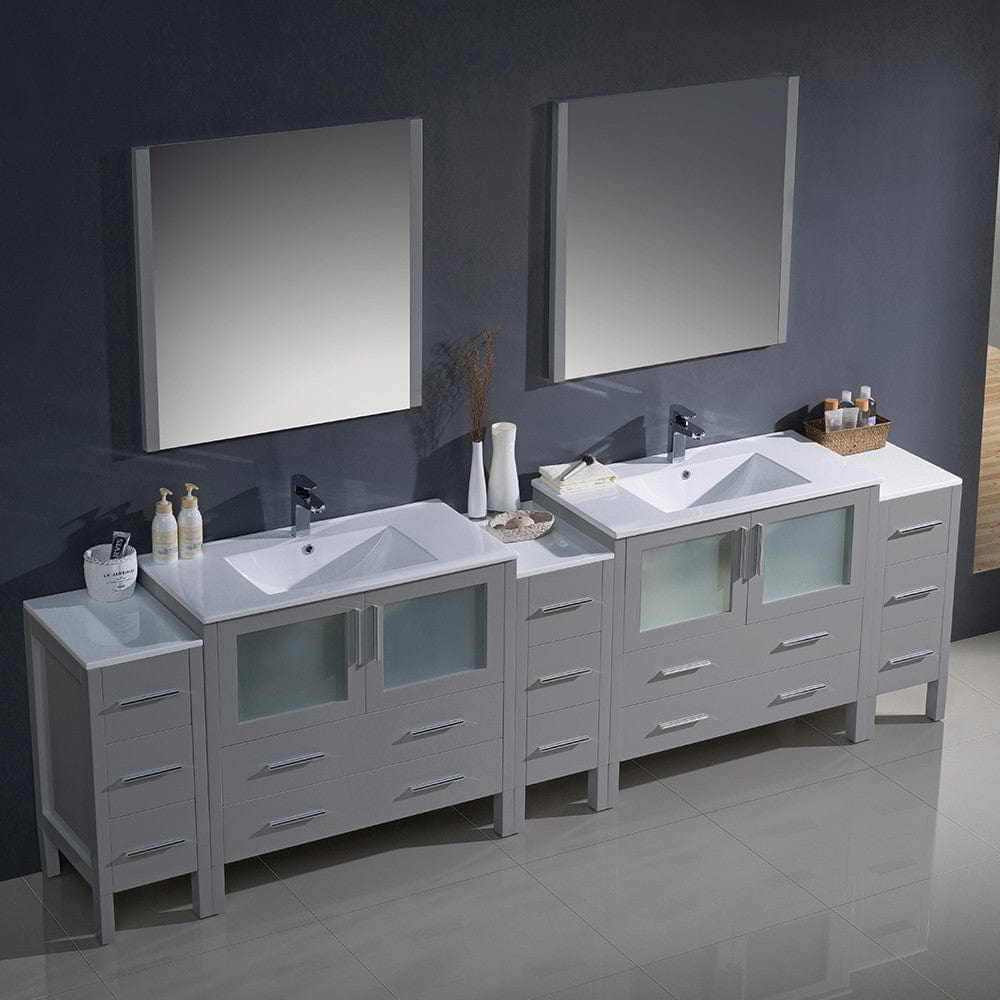 Fresca Torino 108 Gray Modern Double Sink Bathroom Vanity w/ 3 Side Cabinets & Integrated Sinks