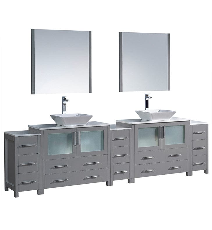 Fresca Torino 108" Gray Modern Double Sink Bathroom Vanity w/ 3 Side Cabinets & Vessel Sinks |  FVN62-108GR-VSL