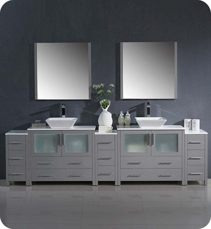 Fresca Torino 108 Gray Modern Double Sink Bathroom Vanity w/ 3 Side Cabinets & Vessel Sinks