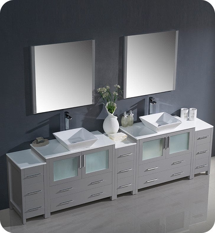 Fresca Torino 108 Gray Modern Double Sink Bathroom Vanity w/ 3 Side Cabinets & Vessel Sinks