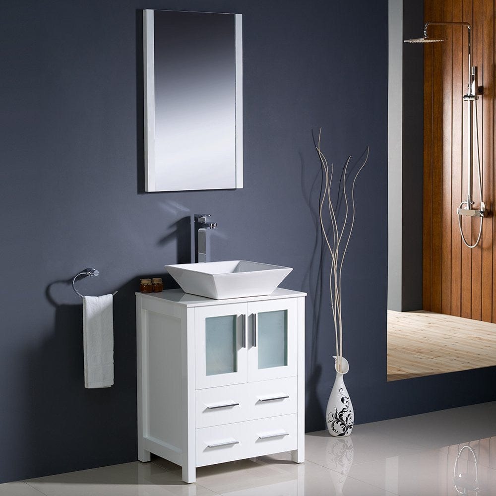 Fresca Torino 24 White Modern Bathroom Vanity w/ Vessel Sink