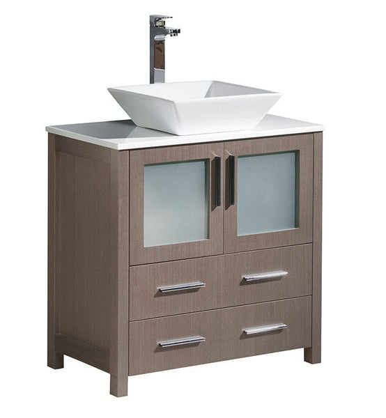 Fresca Torino 30 Gray Oak Modern Bathroom Cabinet w/ Top & Vessel Sink