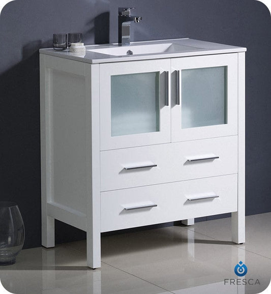 Fresca Torino 30 White Modern Bathroom Cabinet w/ Integrated Sink