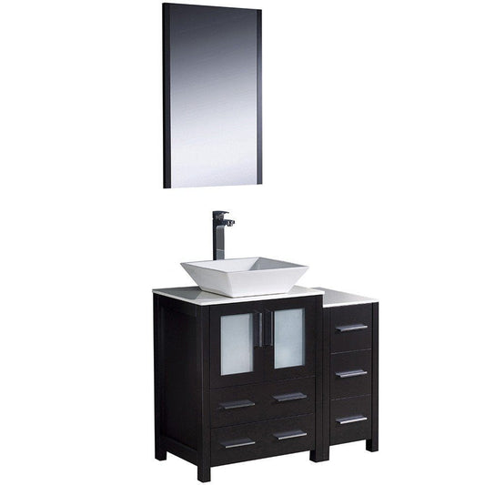 Fresca Torino 36" Espresso Modern Bathroom Vanity w/ Side Cabinet & Vessel Sink