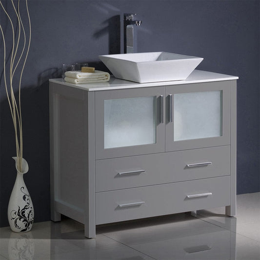 Fresca Torino 36 Gray Modern Bathroom Cabinet w/ Vessel Sink