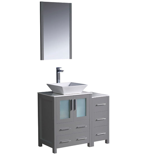 Fresca Torino 36" Gray Modern Bathroom Vanity w/ Side Cabinet & Vessel Sink