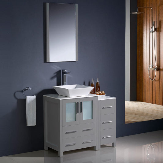 Fresca Torino 36 Gray Modern Bathroom Vanity w/ Side Cabinet & Vessel Sink