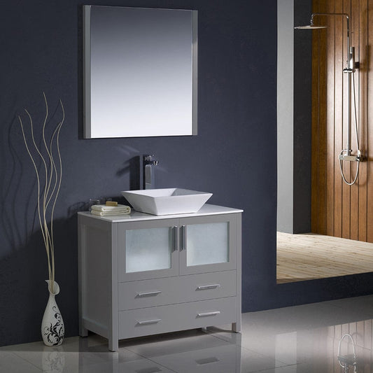 Fresca Torino 36 Gray Modern Bathroom Vanity w/ Vessel Sink