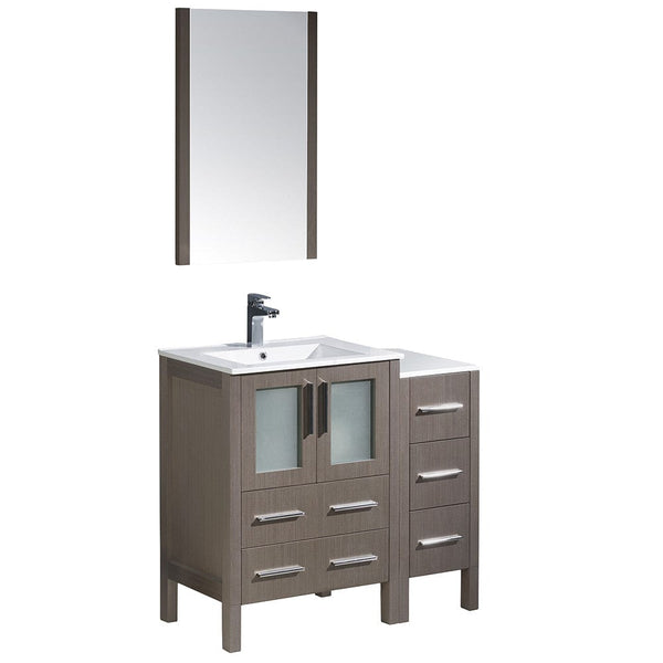 Fresca Torino 36 Gray Oak Modern Bathroom Vanity w/ Side Cabinet & Integrated Sinks