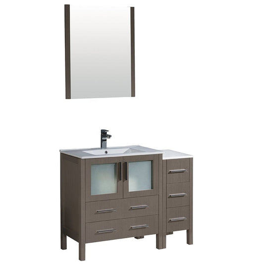 Fresca Torino 42" Gray Oak Modern Bathroom Vanity w/ Side Cabinet & Integrated Sink