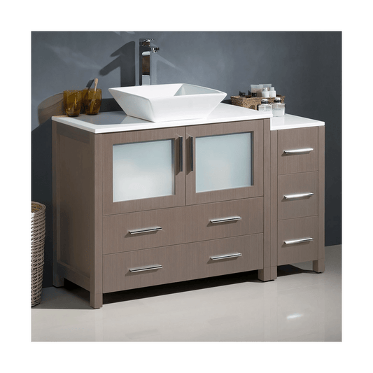 Fresca Torino 47-3/4" Gray Oak Free Standing Vanity with Ceramic Vanity Top, and Single Vessel Sink