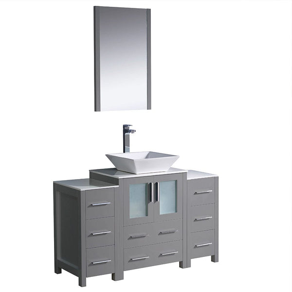 Fresca Torino 48 Gray Modern Bathroom Vanity w/ 2 Side Cabinets & Vessel Sink 