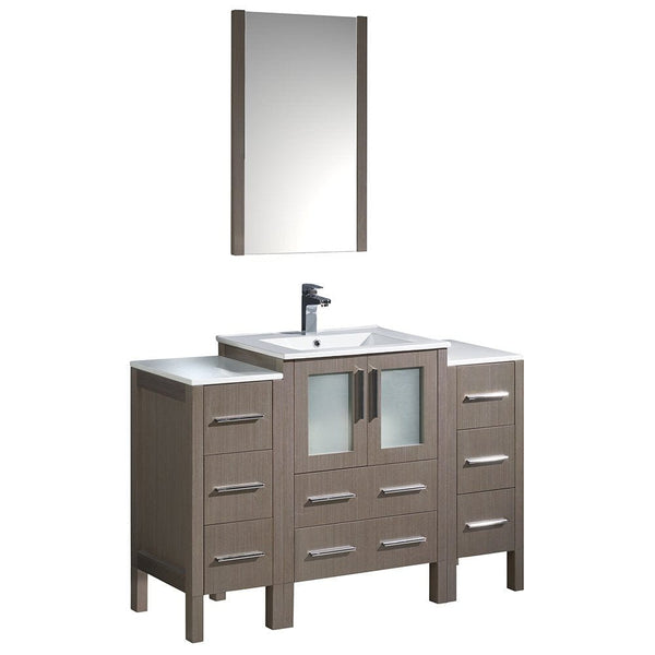 Fresca Torino 48 Gray Oak Modern Bathroom Vanity w/ 2 Side Cabinets & Integrated Sink
