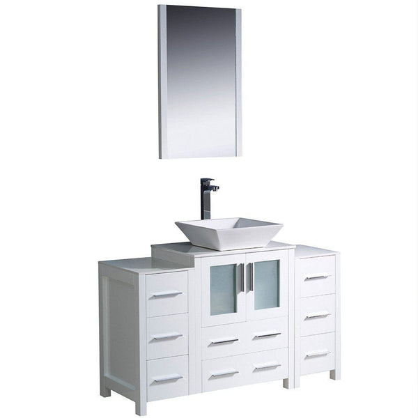 Fresca Torino 48 White Modern Bathroom Vanity w/ 2 Side Cabinets & Vessel Sink
