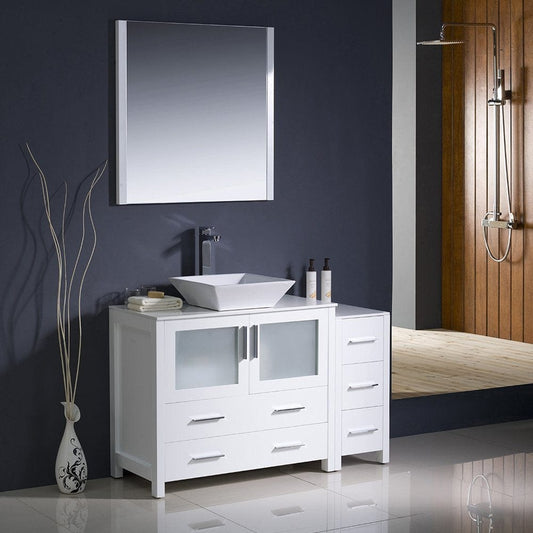 Fresca Torino 48 White Modern Bathroom Vanity w/ Side Cabinet & Vessel Sink