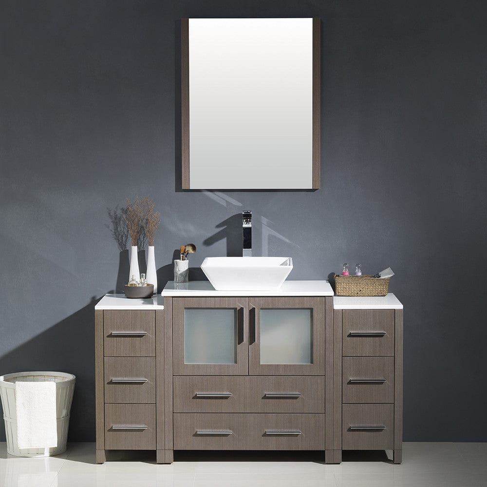 Fresca Torino 54 Gray Oak Modern Bathroom Vanity w/ 2 Side Cabinets & Vessel Sink