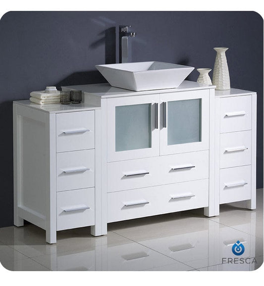 Fresca Torino 54 White Modern Bathroom Cabinets w/ Top & Vessel Sink