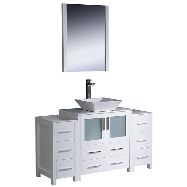 Fresca Torino 54 White Modern Bathroom Vanity w/ 2 Side Cabinets & Vessel Sink 