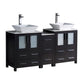 Fresca Torino 60" Espresso Modern Double Sink Bathroom Cabinets w/ Tops & Vessel Sinks