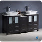 Fresca Torino 60 Espresso Modern Double Sink Bathroom Cabinets w/ Tops & Vessel Sinks