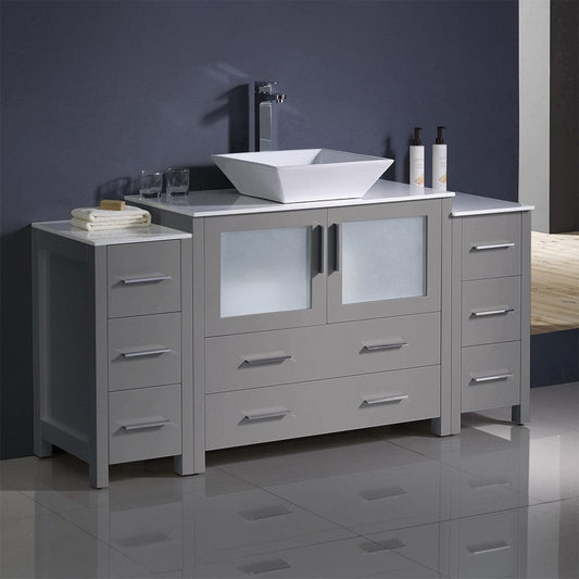 Fresca Torino 60 Gray Modern Bathroom Cabinets w/ Top & Vessel Sink