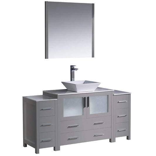 Fresca Torino 60" Gray Modern Bathroom Vanity w/ 2 Side Cabinets & Vessel Sink