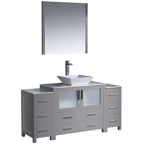 Fresca Torino 60 Gray Modern Bathroom Vanity w/ 2 Side Cabinets & Vessel Sink