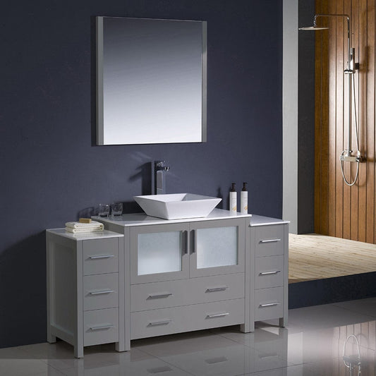 Fresca Torino 60 Gray Modern Bathroom Vanity w/ 2 Side Cabinets & Vessel Sink