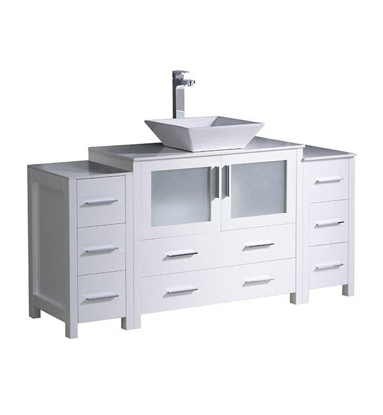 Fresca Torino 60 White Modern Bathroom Cabinets w/ Top & Vessel Sink