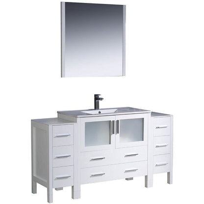 Fresca Torino 60" White Modern Bathroom Vanity w/ 2 Side Cabinets & Integrated Sink