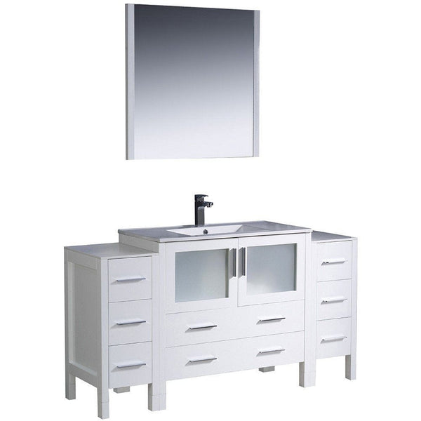 Fresca Torino 60 White Modern Bathroom Vanity w/ 2 Side Cabinets & Integrated Sink