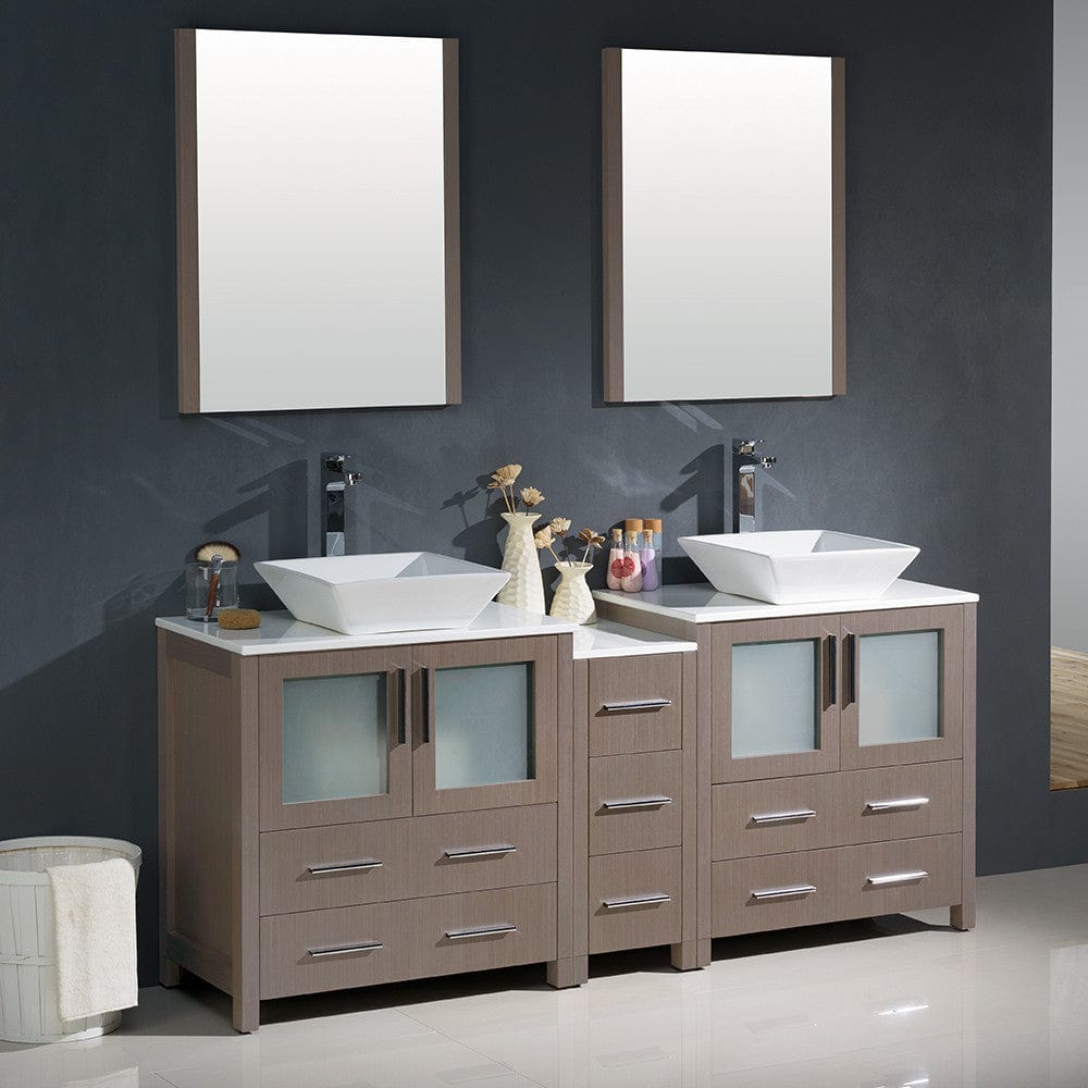 Fresca Vanities Fresca Torino 72 Gray Oak Modern Double Sink Bathroom Vanity w/ Side Cabinet & Vessel Sinks