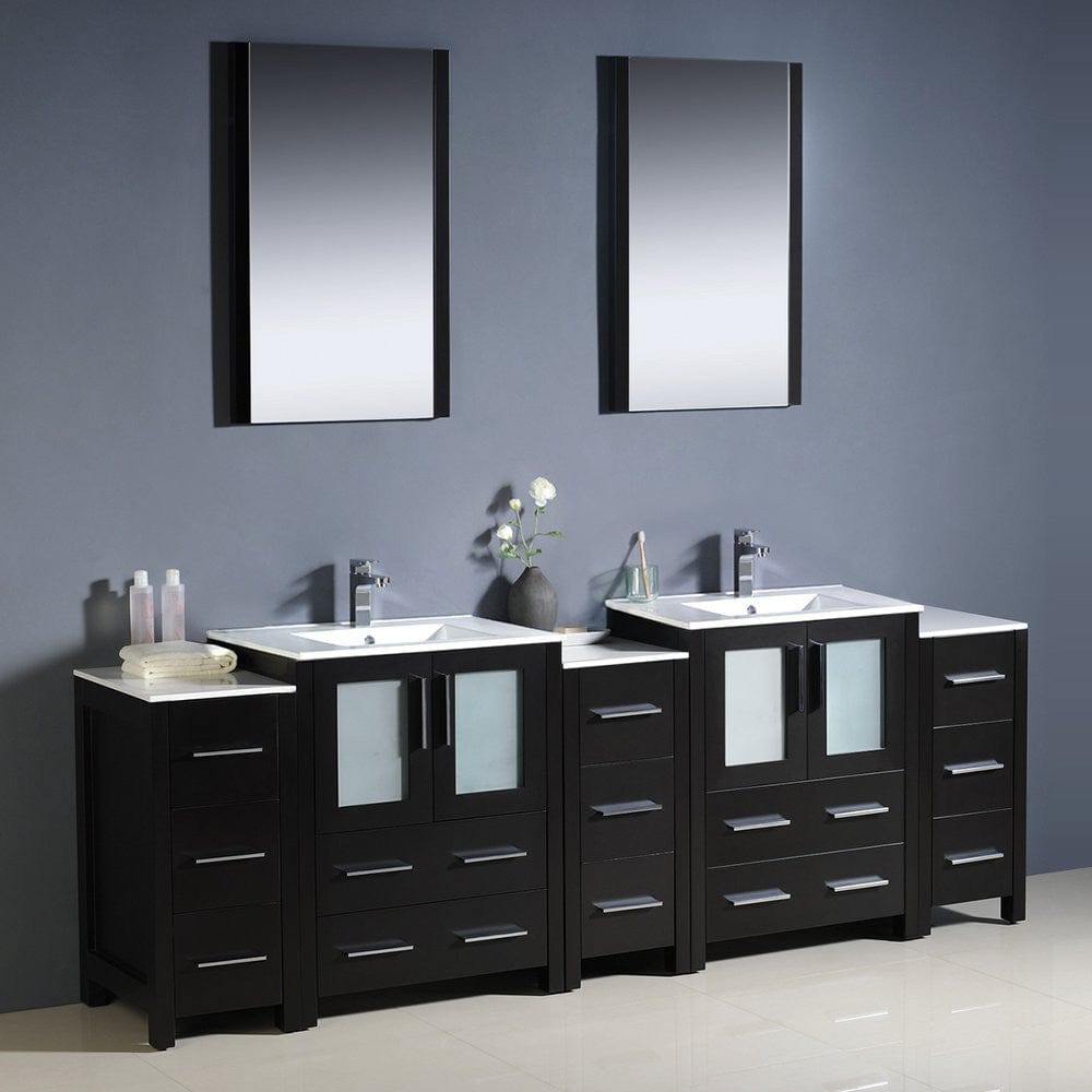 Fresca Torino 84 Espresso Modern Double Sink Bathroom Vanity w/ 3 Side Cabinets & Integrated Sinks