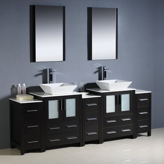 Fresca Torino 84 Espresso Modern Double Sink Bathroom Vanity w/ 3 Side Cabinets & Vessel Sinks