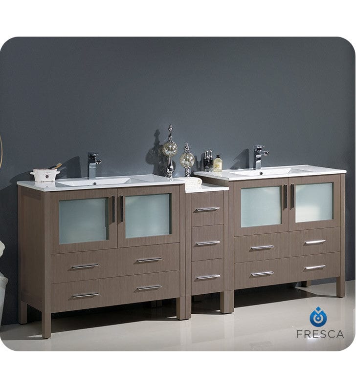 Fresca Torino 84 Gray Oak Modern Double Sink Bathroom Cabinets w/ Integrated Sinks
