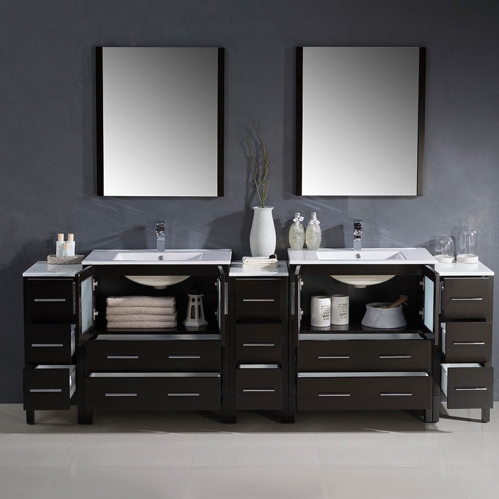 Fresca Torino 96 Espresso Modern Double Sink Bathroom Vanity w/ 3 Side Cabinets & Integrated Sinks