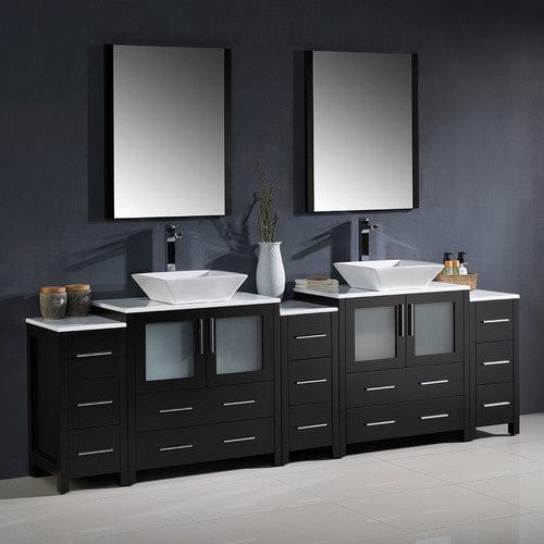 Fresca Torino 96" Espresso Modern Double Sink Bathroom Vanity w/ 3 Side Cabinets & Vessel Sinks