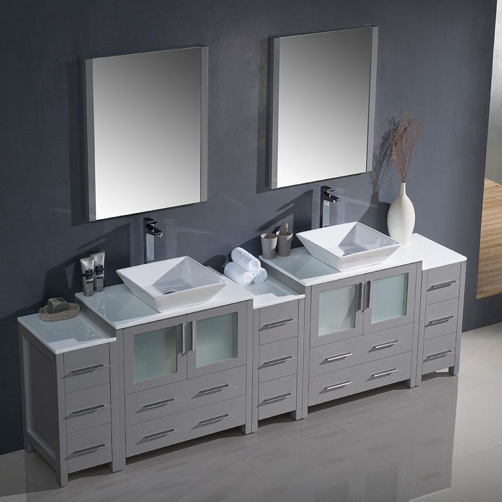 Fresca Vanities Fresca Torino 96 Gray Modern Double Sink Bathroom Vanity w/ 3 Side Cabinets & Vessel Sinks